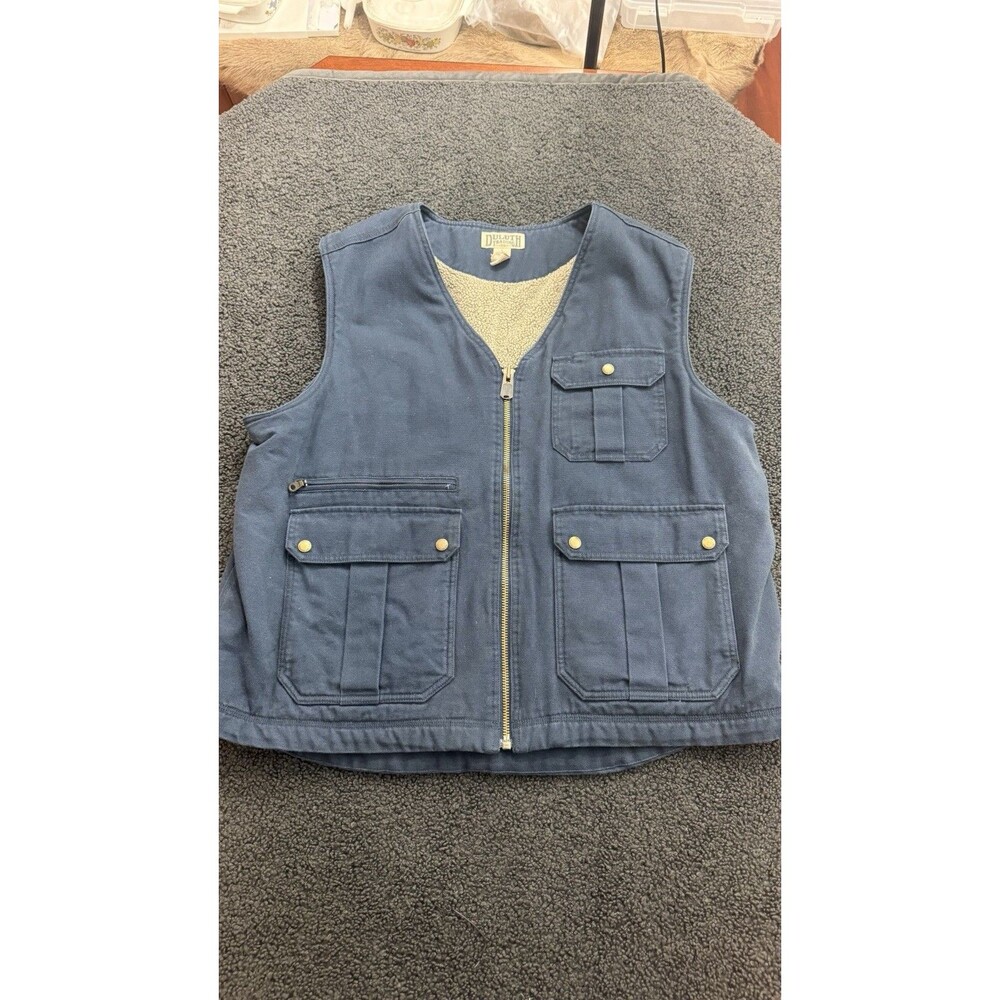 Duluth Trading Co Mens Full Zip Heavy Canvas Vest Size 2XL Workwear Sherpa Lined